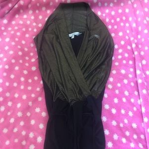 Metallic Gold Bodysuit Medium Plunge Top